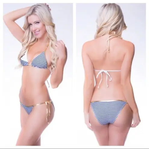 đź’•DIANE'S BEACHWEARđź’• Blue Striped Sailor Triangle Top String Bikini M/L NWOT Size undefined