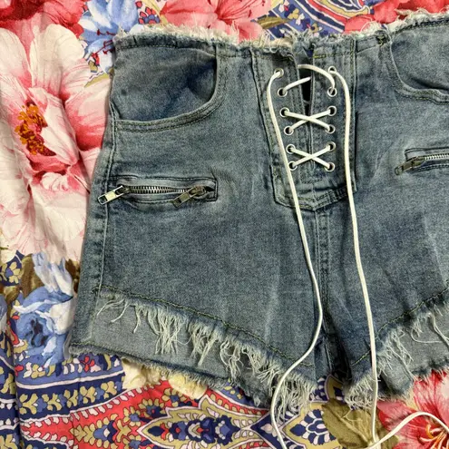High Waist Denim Shorts High Rise Jeans Shorts Ripped Pants Summer Casual Pants Blue