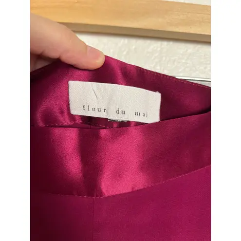 Fleur Du Mal Bordeaux High Waist Dressy Satin Crepe Silk Tuxedo Pants Size 8 Pink