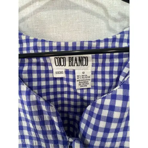 Coco Bianco Vintage Short Sleeve Checkered Long Button Up Dress Blue Size 12