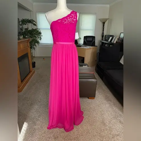 David's Bridal David’s Bridal Begonia Long One Shoulder Lace Prom Dress Size 6 Color Pink NWT