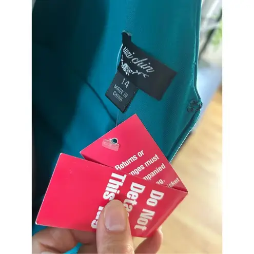 Suzi Chin teal green mother of the bride wedding dress size 14 sleeveless scrunc