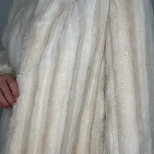 Intrigue 80s De Ball Luxury Fabric Cream Faux Fur Coat Sz 10 Vintage Union Made