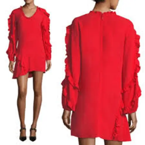 Alexis Ceretti Dress in Red Crepe Ruffle Details Long Sleeve No Size FITS SMALL