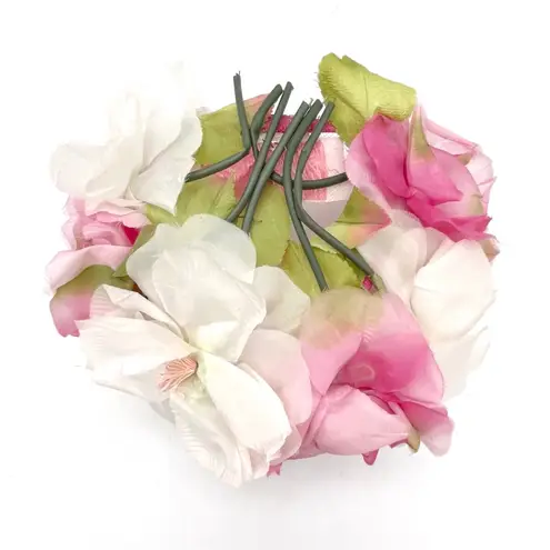 Vintage 1950s Modern Miss Pink White Floral Half Hat Headpiece Union Made USA