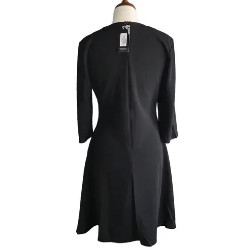 NWT Homeyee Black Knit 3/4 Sleeve Fit & Flare Conservative Dress Pockets XL …