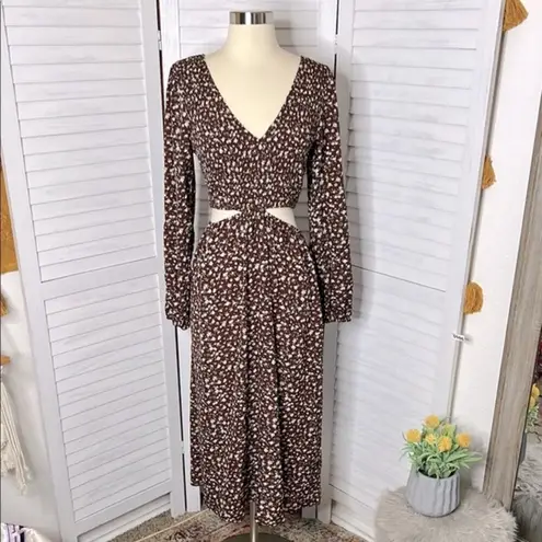 Petal and Pup Brown Floral Smocked Open Sides Boho Maxi Dress