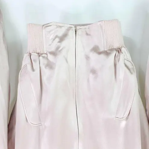 90s Vintage ACROBAT Womens Bomber Track Jacket Pink Silk Zip Up Rhinestone "D"