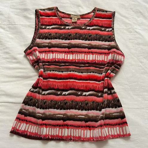 Y2K plisse Pink brown striped micro permanent pleat tank top Size M