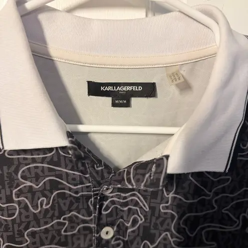 Karl Lagerfeld Men's Paris Gray Polo Button Golf Shirt Size Medium Short Sleeve