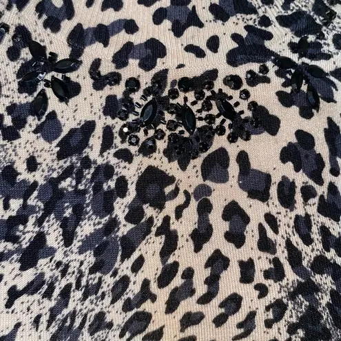 Vertigo Paris Cheetah Print Studded Embellished Long Sleeve Mock Neck Top Small