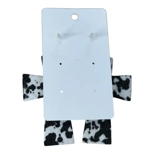 Cow Print Cross Dangle Earrings Western Country Silver Tone Statement New Black