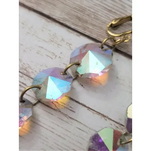 Vintage Clip On Earrings Chunky Clear/Iridescent Long