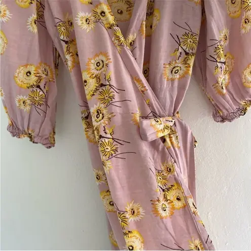 Madewell  Size XXS Linen Blend Ruffle Cuff Wrap Floral Dress in Dutch Dandelions