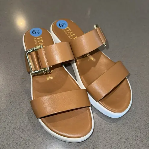 Italian Shoemakers Womans Leather Sandals Sz 6.5 Cognac Brown Slip On Made Italy