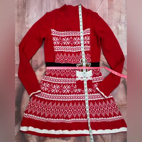 Red Holiday Sweater Dress with Gingerbread Detail Size M