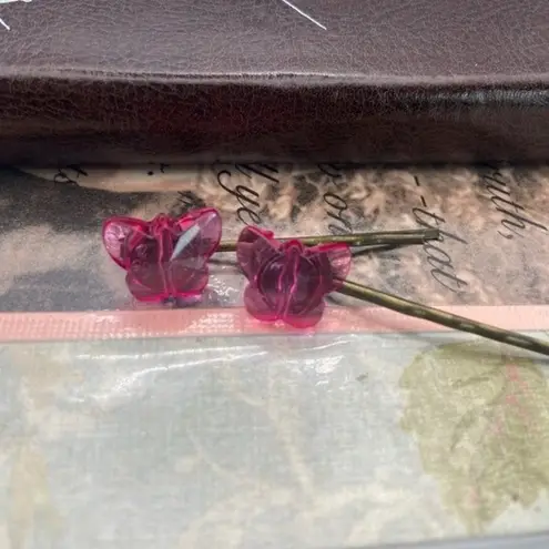Handmade Magenta Pink Butterfly Bobby Pins Brass