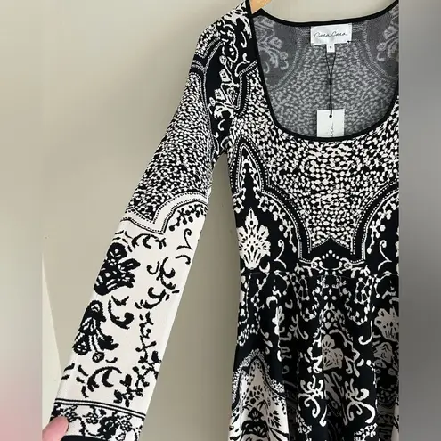 NEW $595 Cara Cara Lillia dress in black scroll terrace long sleeve chic romance