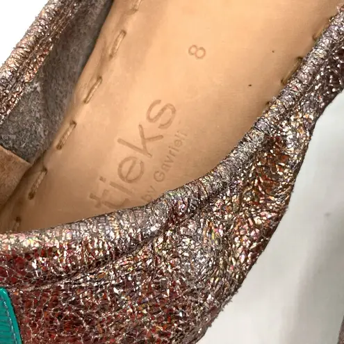 Tieks Lovestruck Flats Gold Copper Bronze Super Sparkle Crackle Shoes Size 8