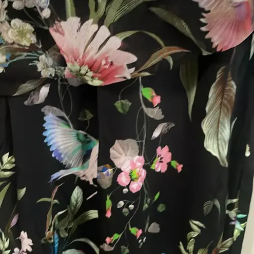 Fuzzi Bouquet Floral Hummingbird Print Sleeveless Tulle Jersey Sheath Dress Black Size M