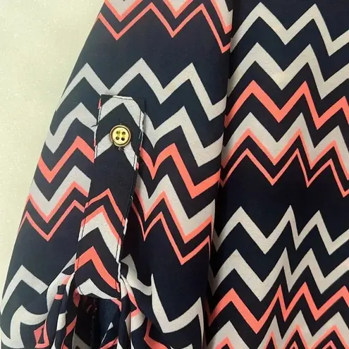 Wishful park SZ M Nautical Navy Blue White & Pink Anchor Chevron Blouse Top