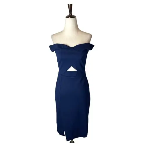 Parker Blue Off The Shoulder Cut Out Detail Mini Aquarius Dress Size S