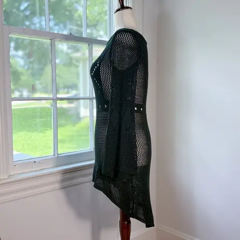 Black Knit Beach Coverup Bell Sleeves High Low Dress One Size Goth Size L