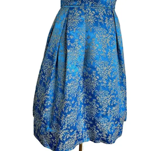 Vintage Blue Silk Brocade Pegged Dress and Shrug Handmade Size XS