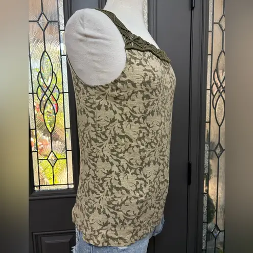 Lauren by Ralph Lauren Beige & Olive Pattern Crochet Macrame Tank Top Size XL Green