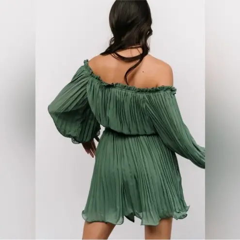 Baltic Born NEW Aubrey Off the Shoulder Pleated Mini Dress Green Large L NWT