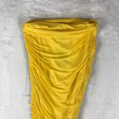 Material Girl Yellow Ruched Mesh Adjustable Pencil Skirt NWT Large