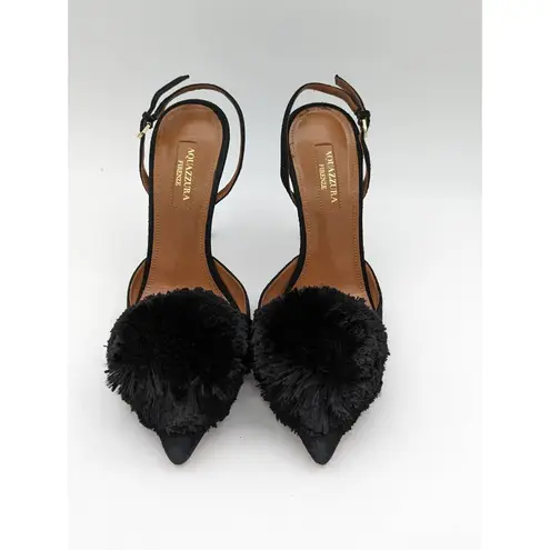 Aquazzura powder puff suade sling back heels EU 37 Black Size 6