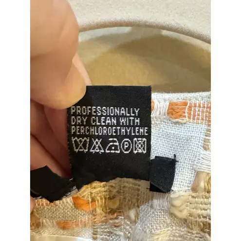 Etcetera Linen Fringe Snap Front Cropped Jacket Blazer Size 12 White Orange