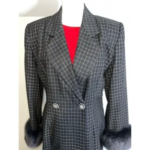 Vintage Lily & Taylor Women’s Fox Fur Trimmed Trench Coat Wool 12 Gray