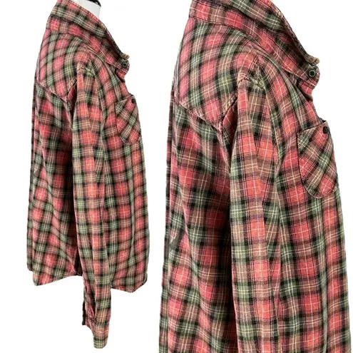 Retro 90s Large Junk Food Peace Sign Plaid Flannel Grunge Fall Red Logo Patch