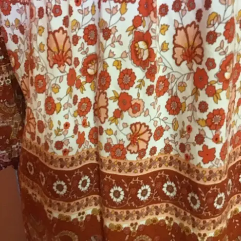 Bright Orange Floral Hippie Chic Peasant Top White