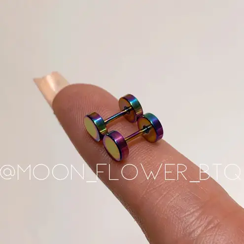 Rainbow Stainless Steel Flat Barbell Earrings 6mm Purple