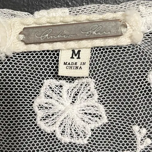 BOHO Sheer Lace Embroidery Fringe Women’s Blouse Top Cover Up Sz M VINTAGE EUC White Size M