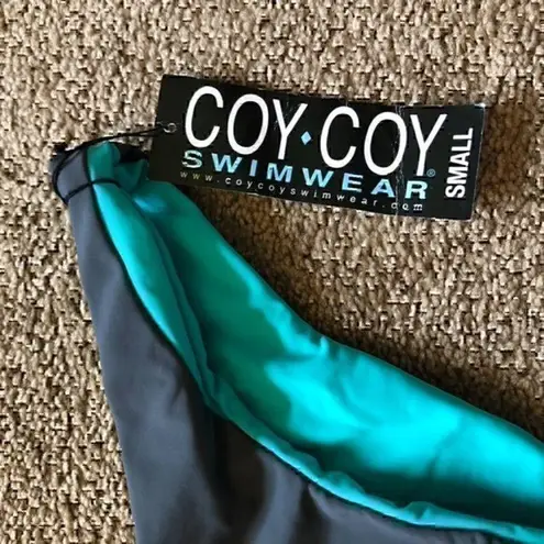 NEW NWT COY COY SWIMWEAR Chelsea Gray Turquoise Blue Low Rise Swim BOTTOM Small