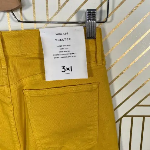 3x1 W4 Shelter Jeans Pants Wide-Leg Crop Vintage Overdyed Denim Yellow Size 23