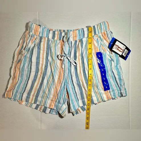 Briggs Linen Blend Shorts Womens White Blue Orange Striped Summer Swim Size L Size L