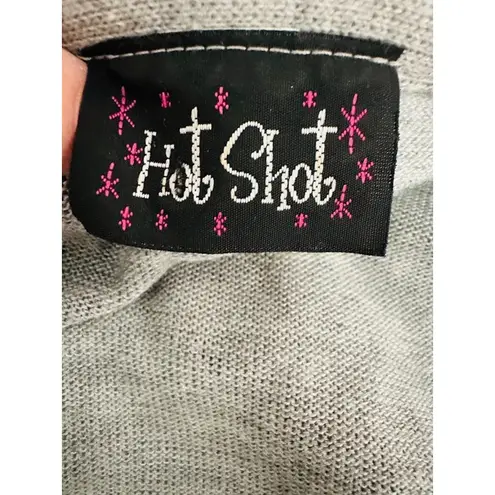 Y2K Vintage Hot Shot Grey Cardigan Tie Sweater Shrug Crochet Bell Sleeve Women M Gray Size M