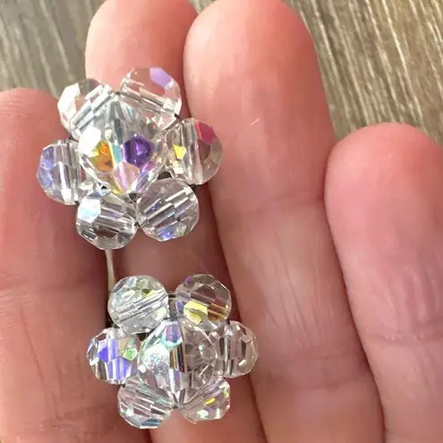 Vintage Aurora Borealis cluster crystal clip on earrings