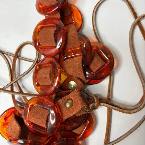 Vintage Faux Tortoise Shell Amber Lucite Brown Suede Leather Fringe Belt Hippie