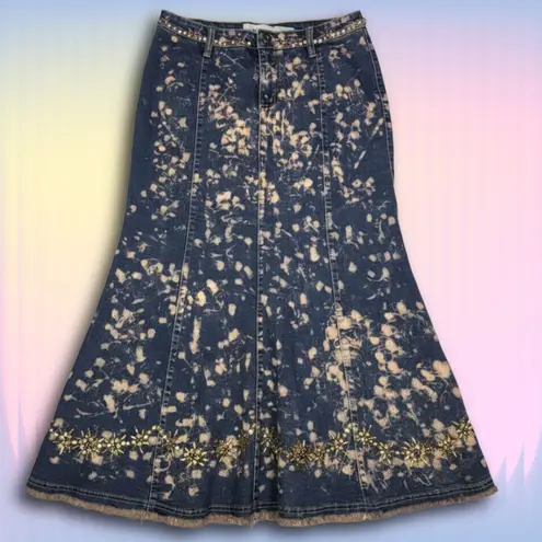 VTG Size Large MCRD Micheal R Dan Jean Acid Wash Embellished Skirt Blue