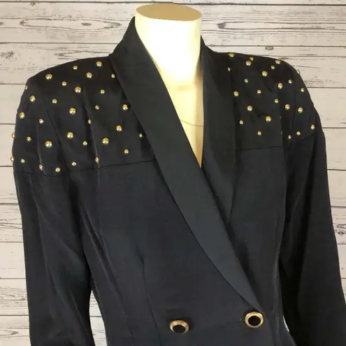 Vintage E.D. Michael by Melanie Drucker coat dress gold studs shawl collar small Black