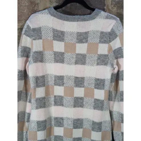 Love Scarlett Sweater Dress Woman's Large Checkered Pink Gray Brown Cozy Winter