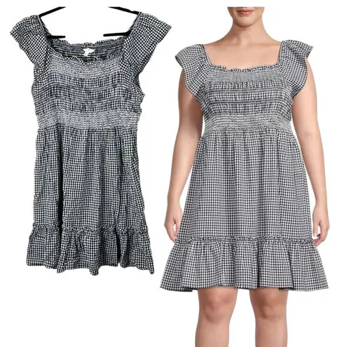 Terra & Sky Black White Gingham Seersucker Tiered Mini Dress Size 2X
