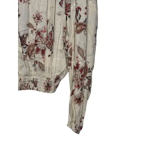 FATE. Women Top Self V-Neck Floral Peasant Pullover Dolman Long Sleeve Small