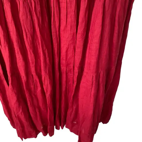 Sundance Dark Red Tassel Embroidered Pleated Elegant Cotton Maxi Dress size XL